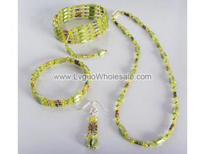 Green Cloisonne Beads Magnetic Wrap Bracelet Necklace All in One Set Jewelry Set